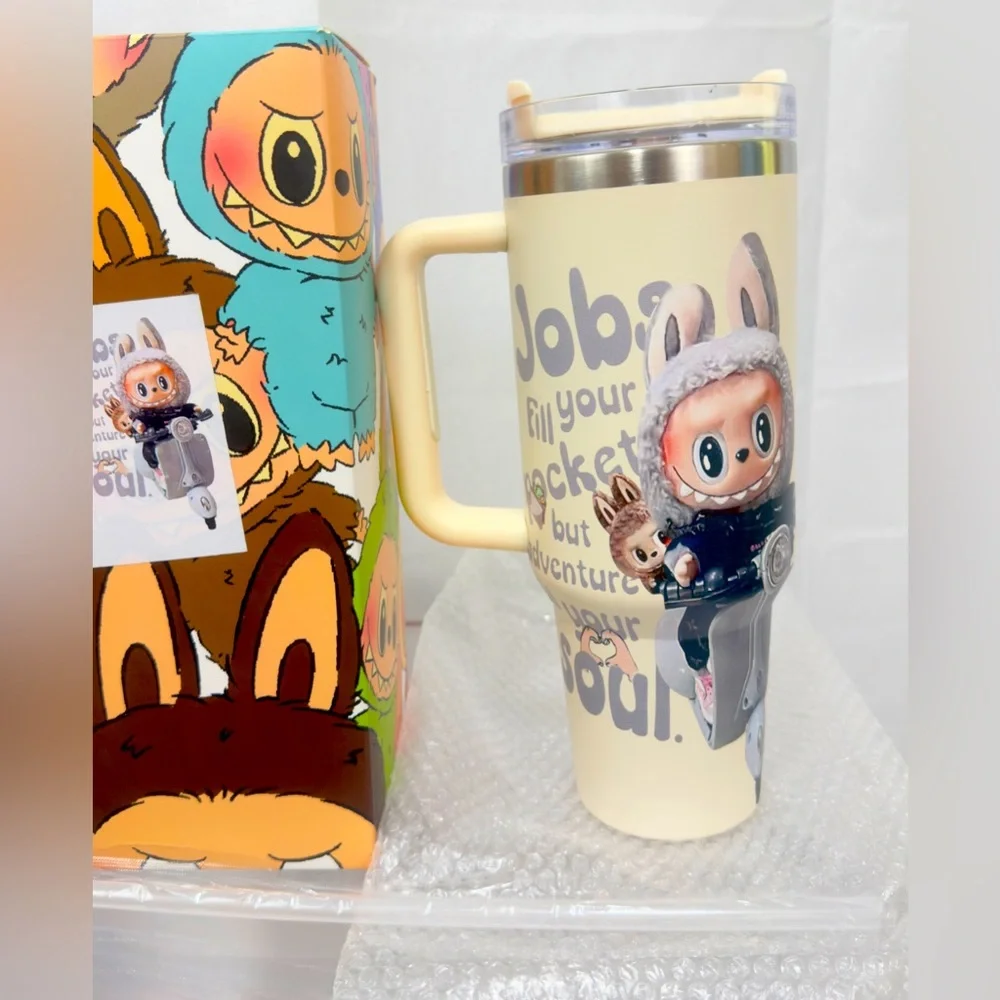Stanley 40 oz. Labubu (Cream & Gray)”Jobs fill Pockets Adventures fill Soul” NWT
